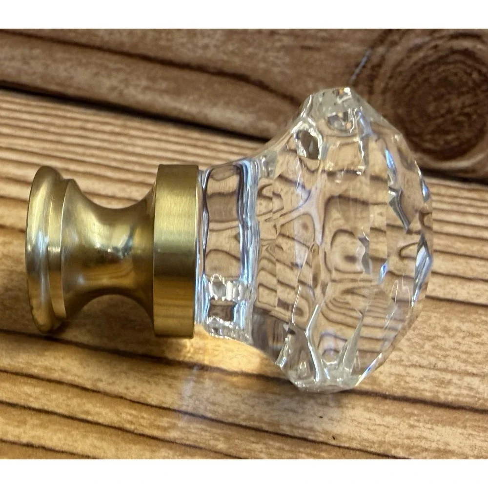 Emtek Diamond Crystal Glass 1-1/4 Inch Round Cabinet Knob Gold Qty 3 Knobs